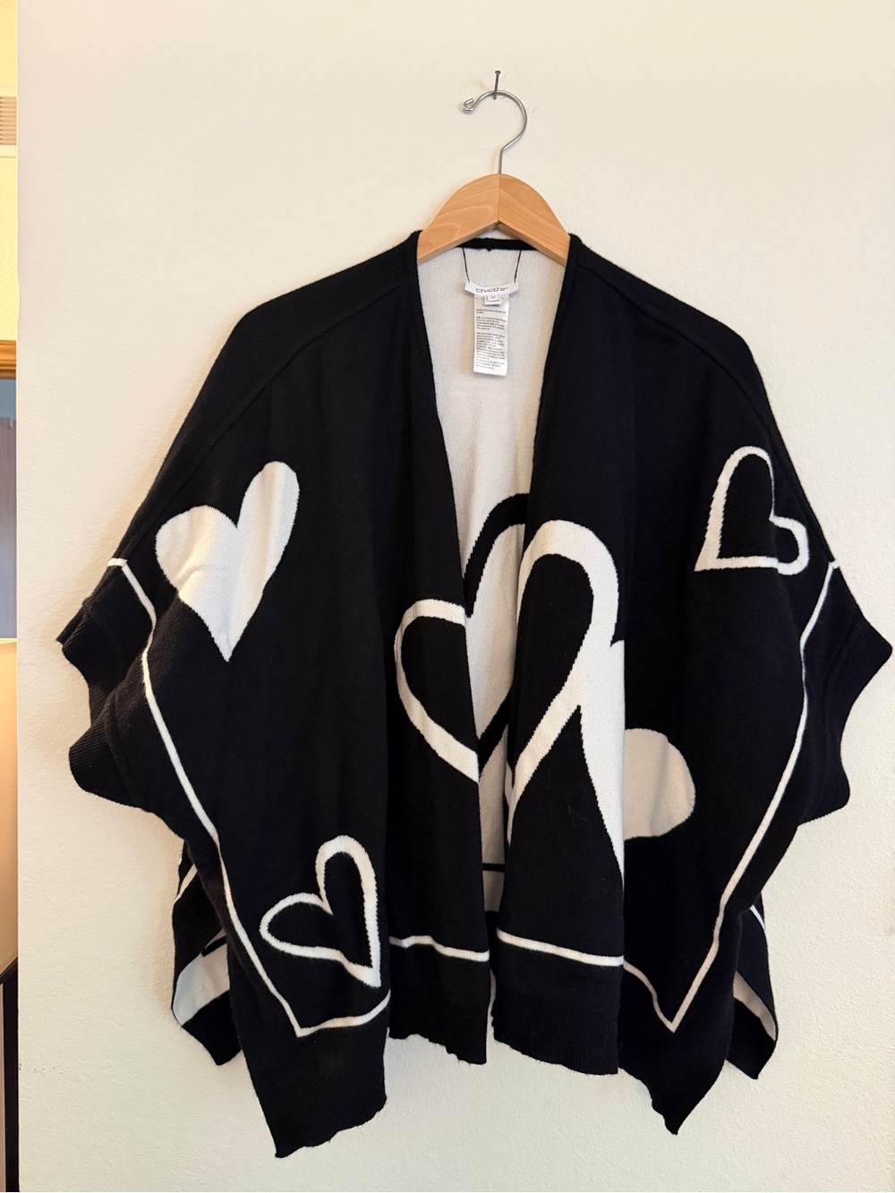 Chico's Love Brush convertible sweater poncho featuring a black and white heart